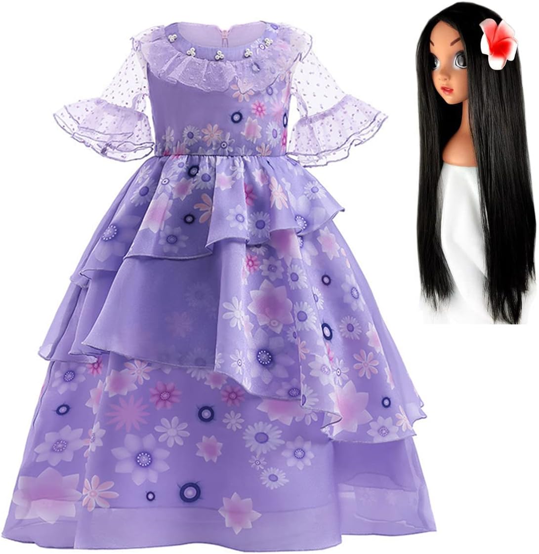 Amzbarley Girls Isabella Dress Princess Magic Family Madrigal Costume for Kids Girls Cosplay Halloween Birthday Party Outfit Suit