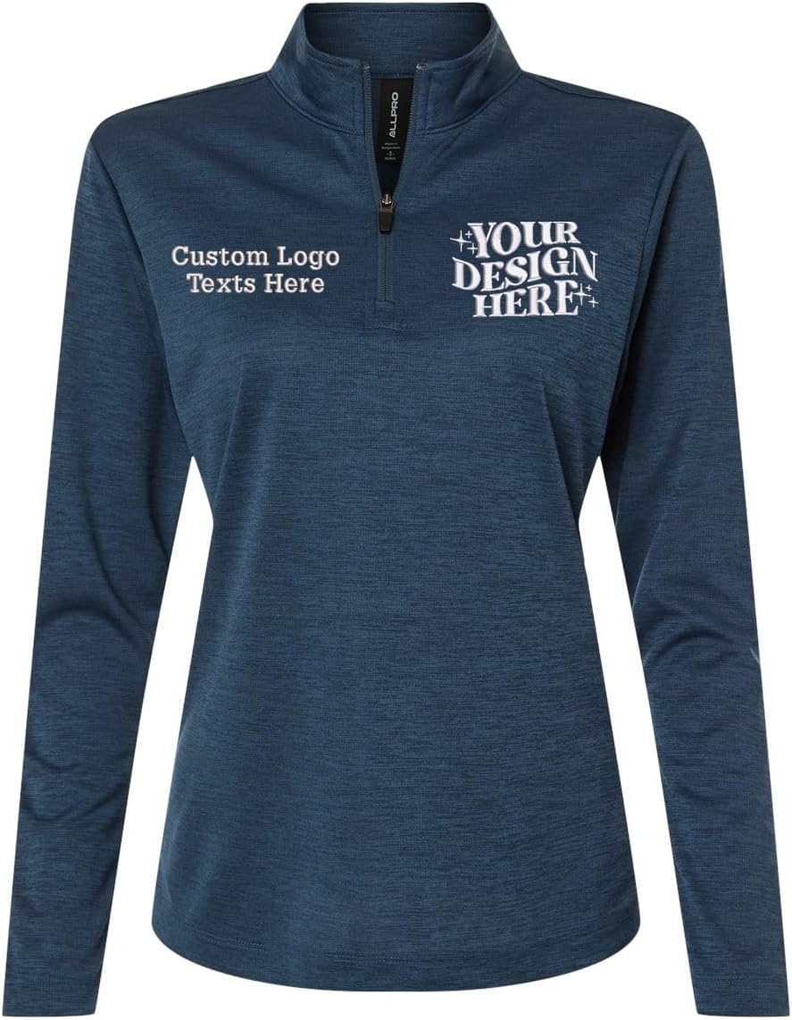 INK STITCH Women 4HM70L Custom Add Embroidery Logo Texts Performance Melange Quarter Zip Pullover