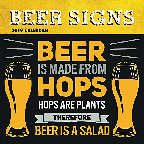 2019 Wall Calendar - Beer Signs Calendar, 12 x 12 Inch Monthly View, 16-Month, Funny Drinking Signs Theme, Includes 180 Reminder Stickers