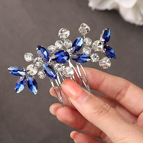 Miniatura 12 de Unicra Peine de pelo de novia de cristal, accesorio para el cabello con diamantes de imitación para mujeres y niñas (A-Plata)