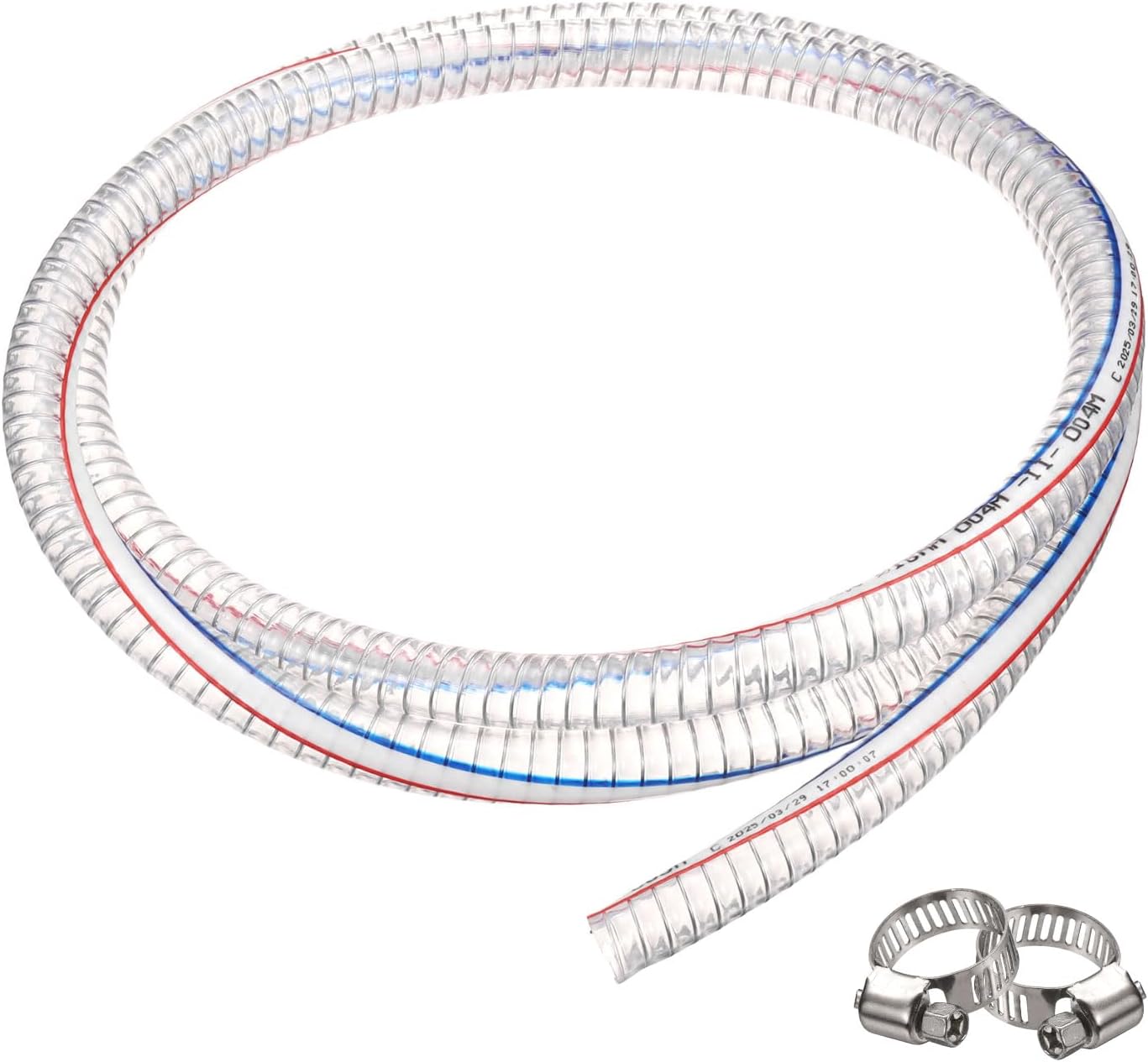 uxcell Braided PVC Tubing, 5/8" ID. x 13/16" OD. 26 ft Clear Wire Vinyl Tube High Pressure Reinforced Vinyl Hose Tubing with 2 Clamps for Transfer Water Air Oil