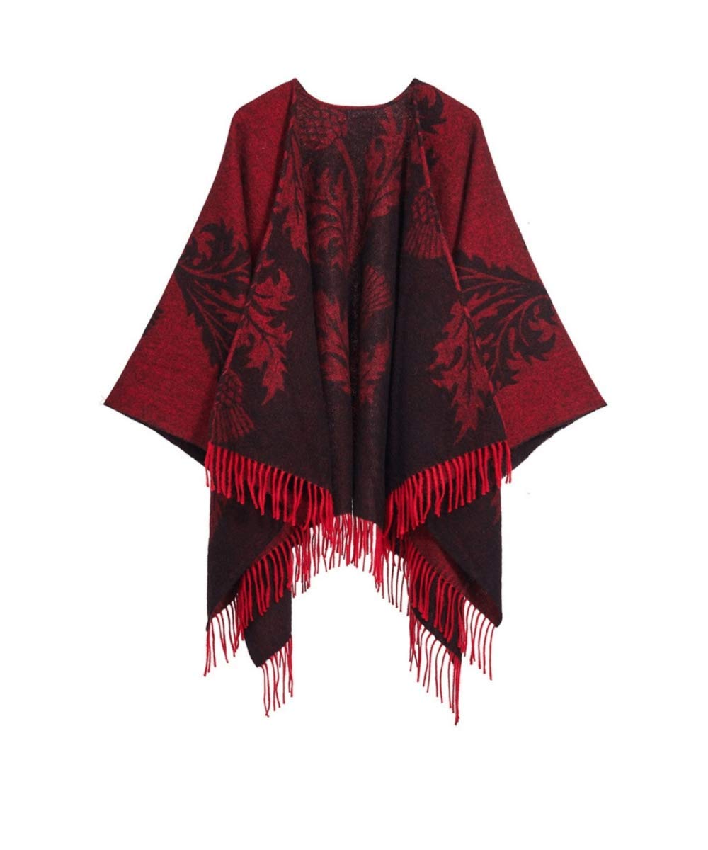 Edinburgh Cashmere Women's Red Pure Lambswool Open Front Poncho Cape Coat Shawl And Wrap For
