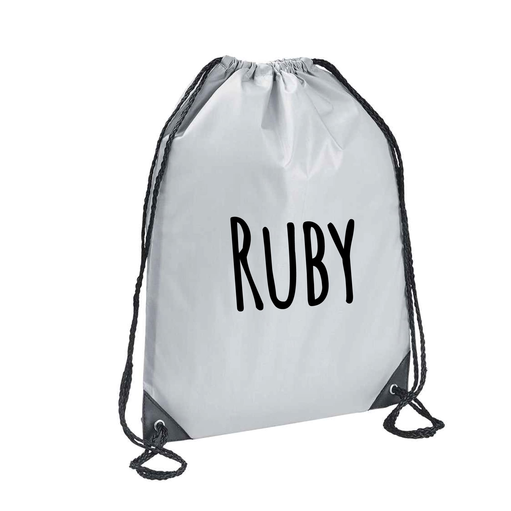 Dovitee Personalised Name Drawstring Bag with Custom name Rucksack Gym Sack School Bag PE Kids Children Sport Swimming Outdoor School Backpack (Pure Grey)