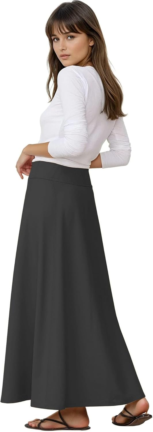 Baby'O Women's Stretch Cotton Knit Panel Maxi A-Line Skirt - Image 4