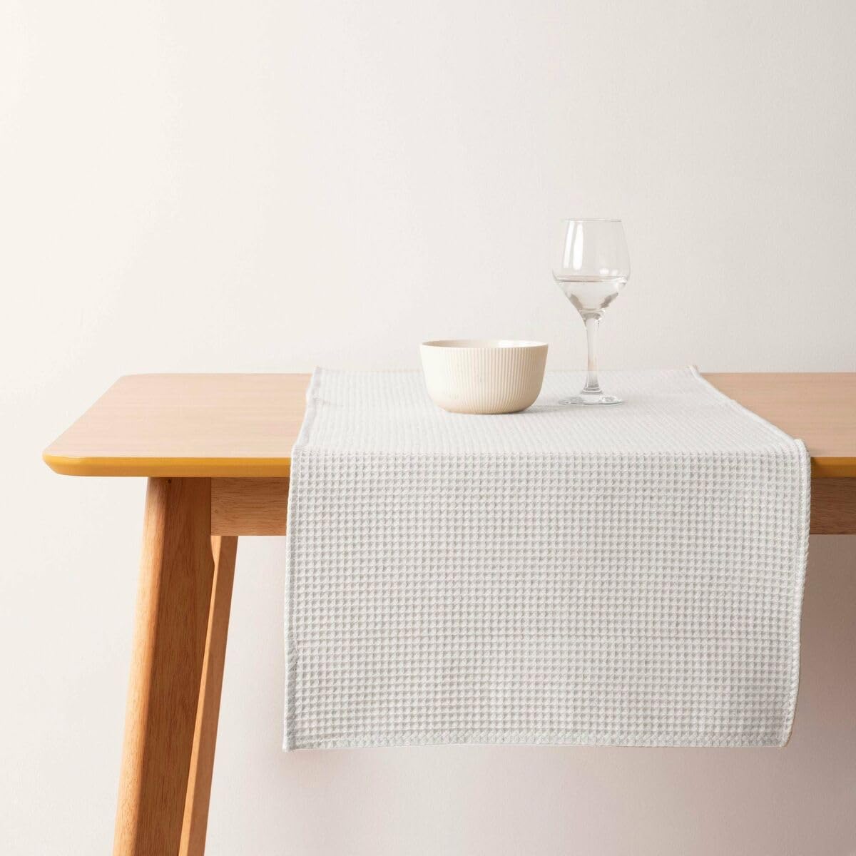 Chemin de table gaufré crème Muaré 45 x 140 cm de qualité supérieure