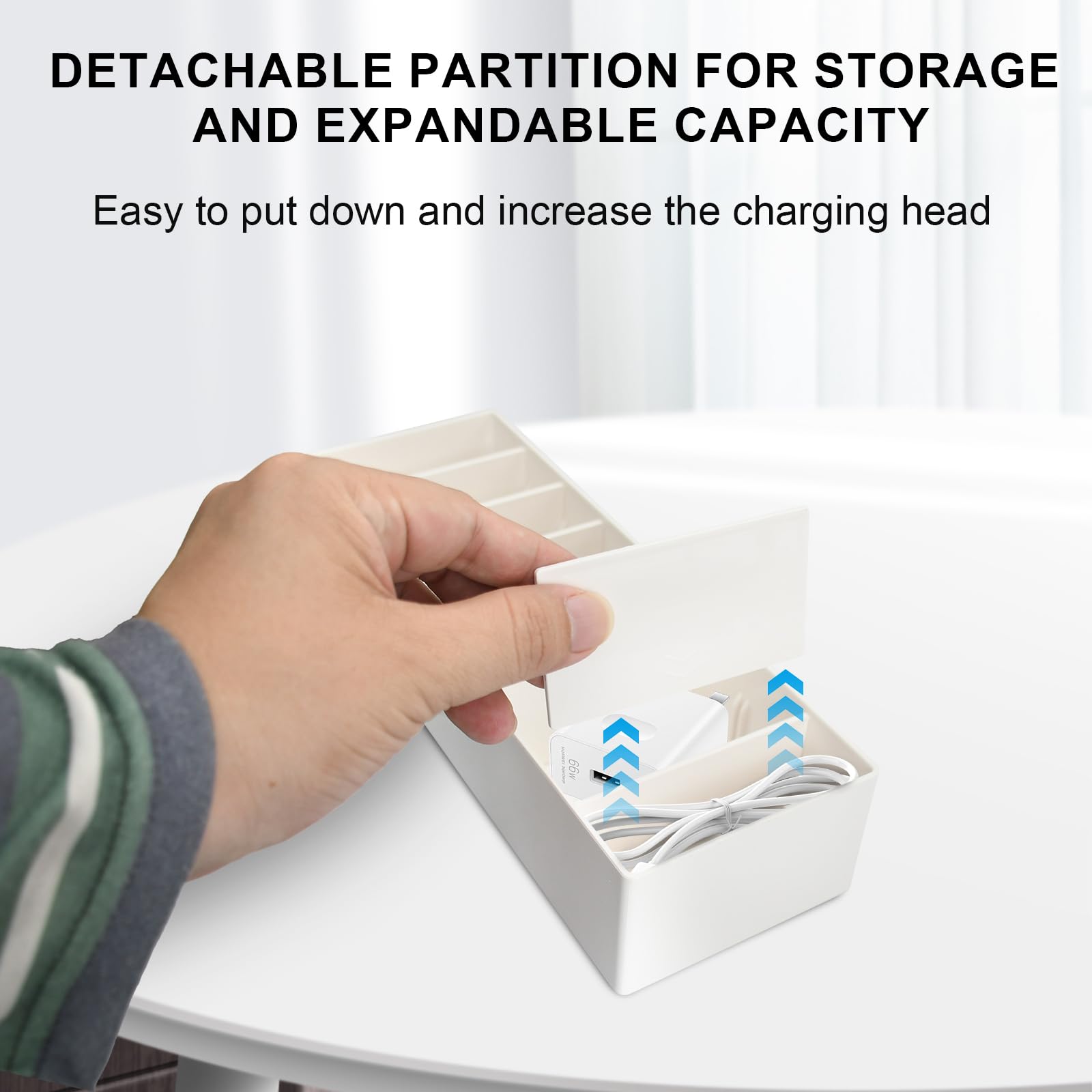 Culinavog Cable Organiser, 2 PCS Cable Storage Box with Adjustable Compartments, Small Plastic Desk Tidy Organiser - Image 4