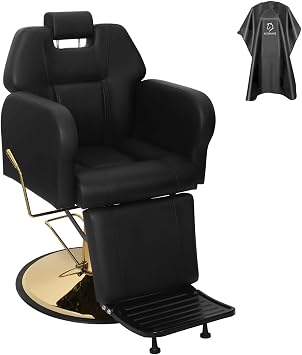 Barber Chair,Reclining Chair with Adjustable Headrest and Armrests,Hydraulic Professional Rolling Swivel Salon Chair,Heavy Duty Styling Chair for Barbershop Hair Salon Stylist.-Gold