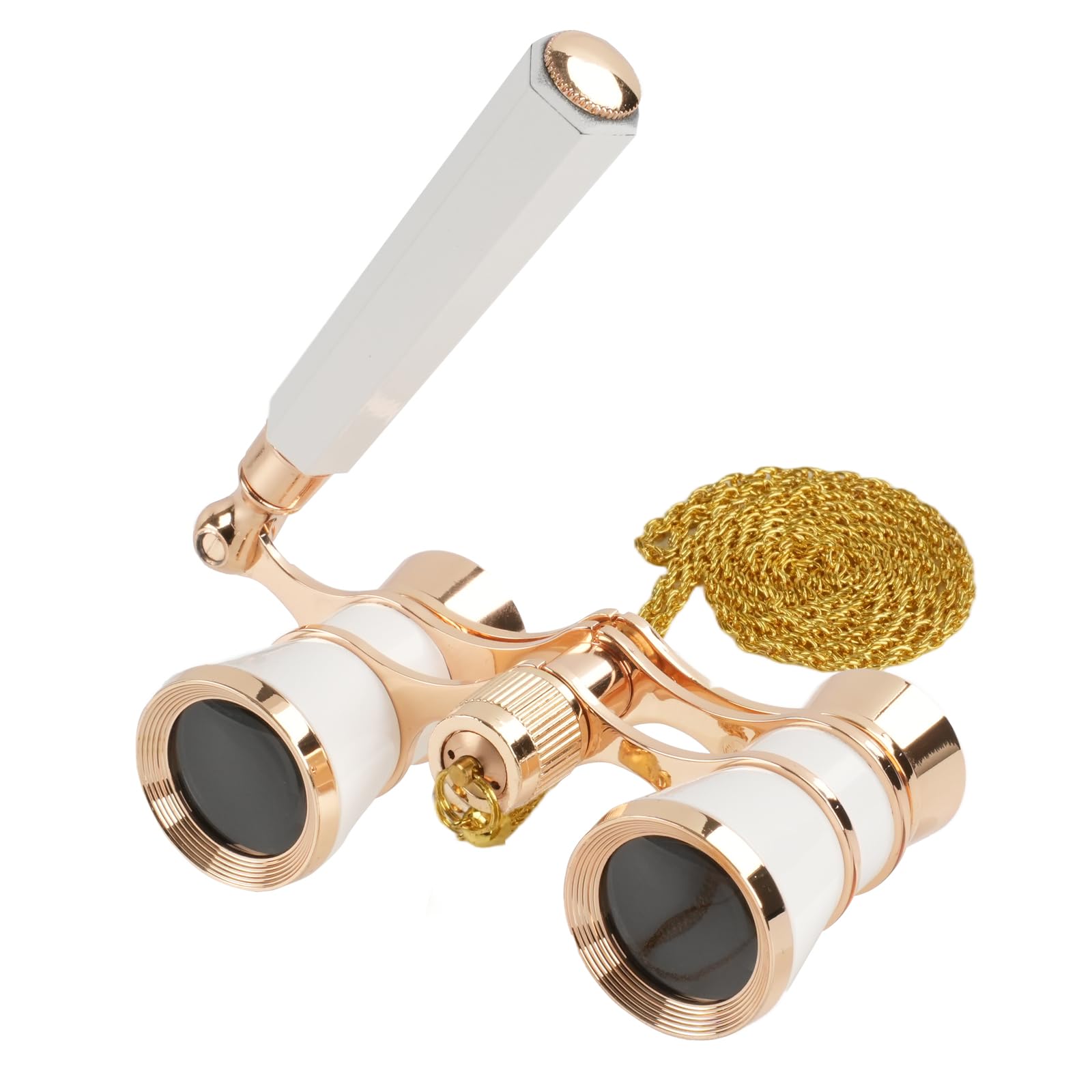 BOSTRON Binocolo da Teatro 3x25 in Bianco - con Lenti Ottiche BK7, Manico Regolabile e Catena - Design Vintage Compatto per Opera e Concerti - Regalo Elegante per Adulti