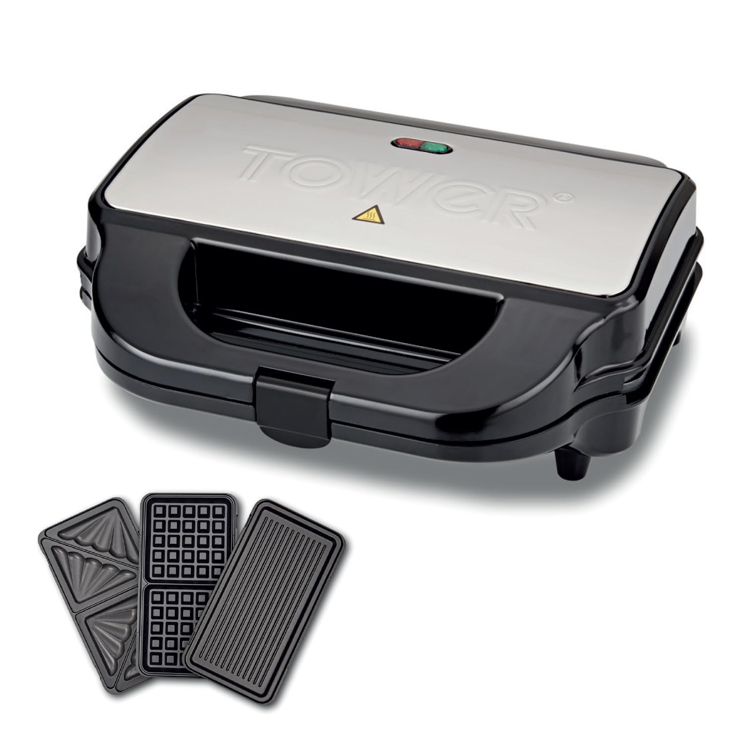 Tower T27032 3-in-1 Deep Filled Snack Maker with Non-Stick Coated Plate and Automatic Temperature Control, 900W, Stainless Steel