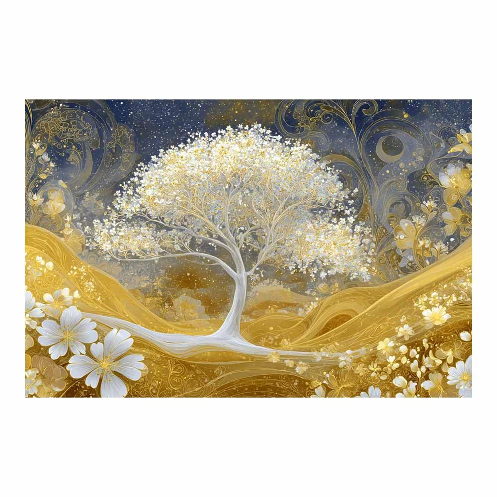 ZAMAEIU The tree of life Clustered-flower trees Canvas Paintings Abstract Tree,Wall Art Poster Modern Room Bedroom Home Decor Geometric Print Patterns(white)-80x120cm Unframed
