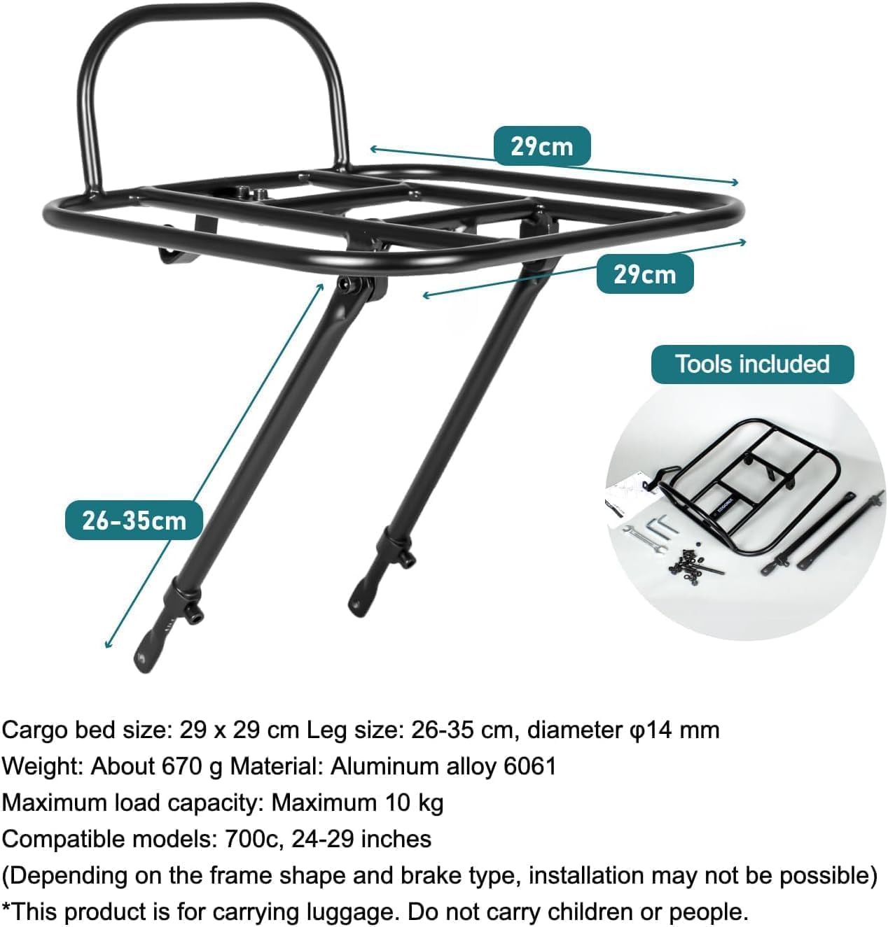 GORIX Portapacchi anteriore per bici MTB per bicicletta da strada (GX-RACK)