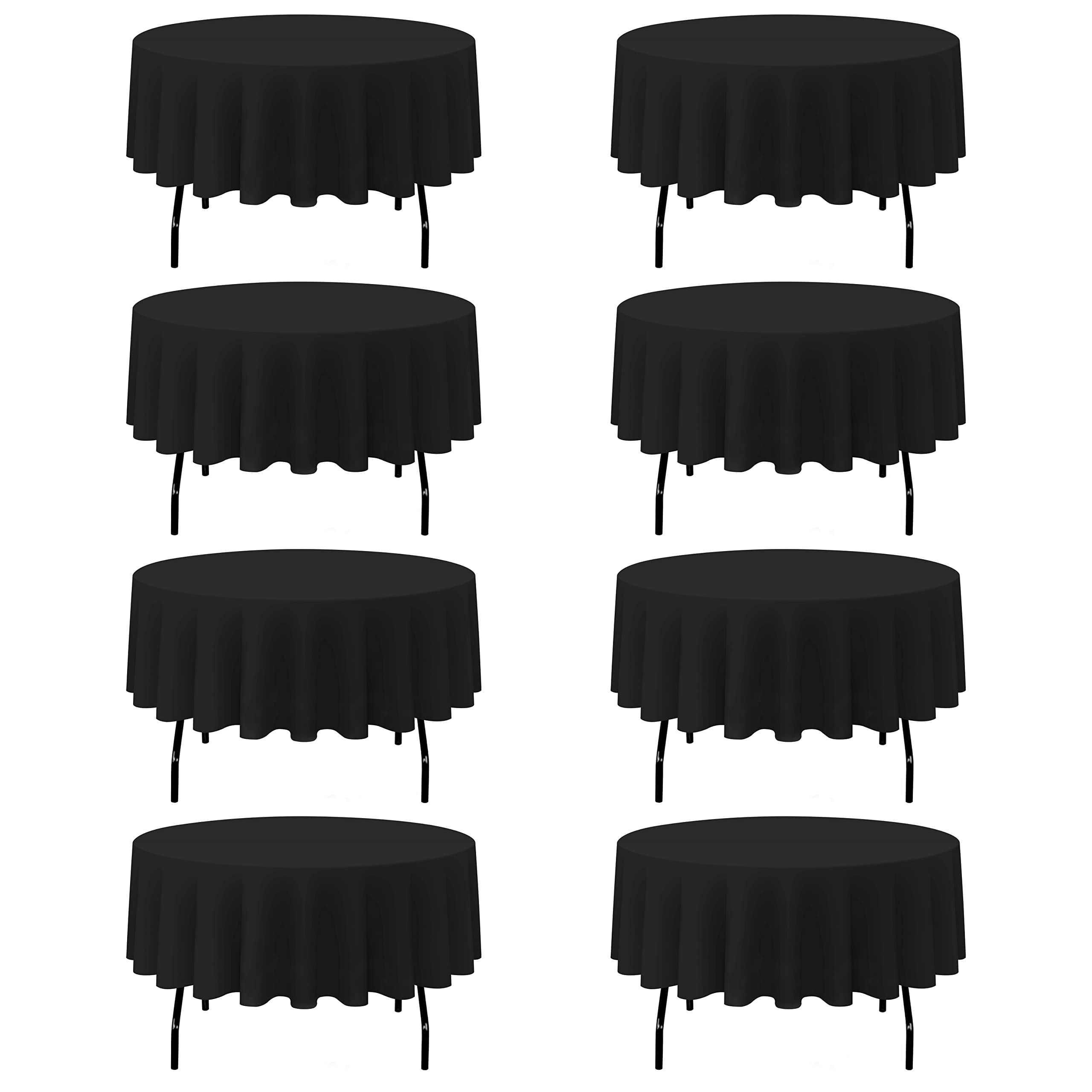 Paquete de 8 manteles redondos negros de 90 pulgadas, tela de poliéster de lino a granel, lavable, para bodas, recepciones, banquetes, fiestas, bufés, restaurantes