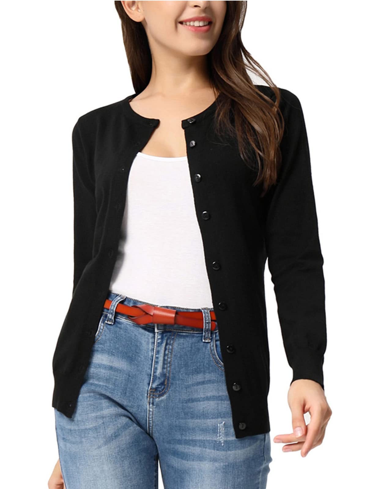 GRACE KARINWomen's Classic Long Sleeve Knit Cardigan Sweaters Casual Open Front Button Down Cardigan S-3XL