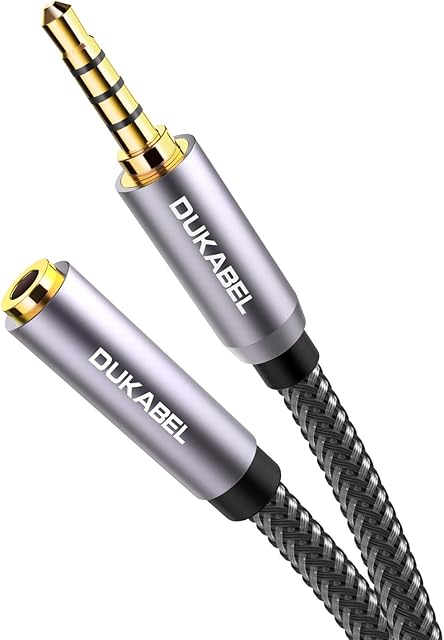 DuKabel 3.5mm Audio Mic Extension Cabel, Headphone Extender 4-Pole TRRS Jack Male to Female Aux Cable Gold Plated Jack & Strong Nylon Braided for Headphones/TV/Laptop/Phones/Switch/Car/PS4/Xbox, 1.2M