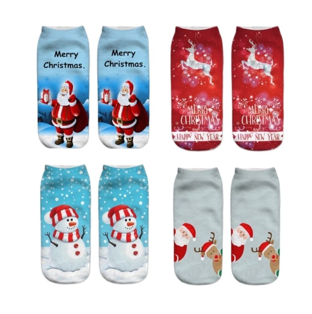 Skarpety Ciepłe 4 Pary Śmieszne Skarpetki Unisex Casual 3D Drukowane Skarpety Świąteczne Śliczne Skarpetki Z Głębokim Dekoltem Wygodne! Skarpety Zimowe