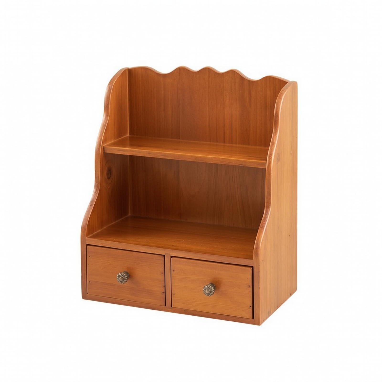 Organizzatore da Scrivania in Legno Scaffale Organizer Cassetti Portaoggetti Portadocumenti in Legno Massello con Due Ripiani E Due Cassetti Compatto Adatto per Ufficio Studio Dormitorio
