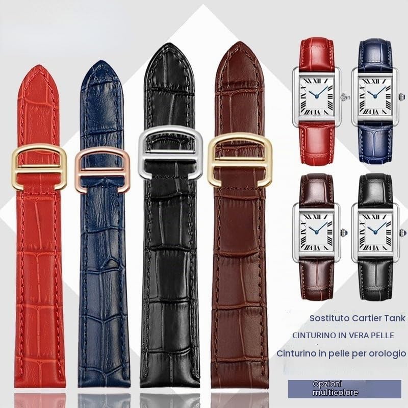 Cinturino In Pelle Per Orologio Cartier Tank Solo, Blu, Rosso E Rosa.