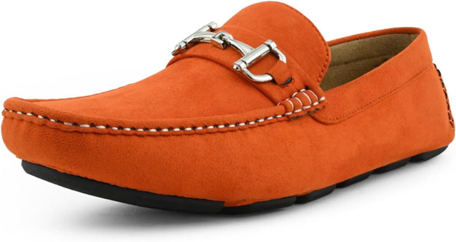 Walken Men's Casual Slip-On Loafers, Driving Moccasin Shoes for Men with Silver Buckle, Available in Plush Microfiber and PU Leather