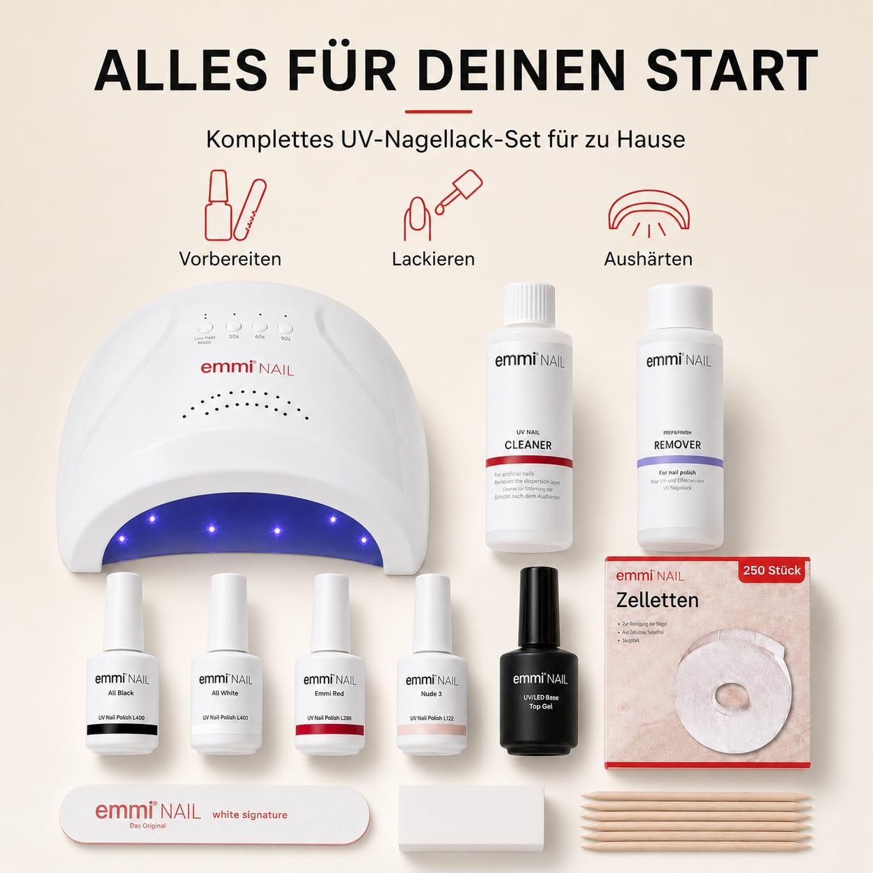 Emmi Nail Starterset Lack UV/LED-Lack "Best of" I 5-tlg Set mit den beliebtesten UV-Lack 5 x 15ml I Profi Set zum Nägel selber machen I Stoßfest