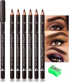 FeiCuiYun 6Pcs Waterproof Dark Brown Eyebrow Pencils for Women - Long-Lasting Sweat-Proof Brow & Eyeliner, Beginner Natural Makeup Kit