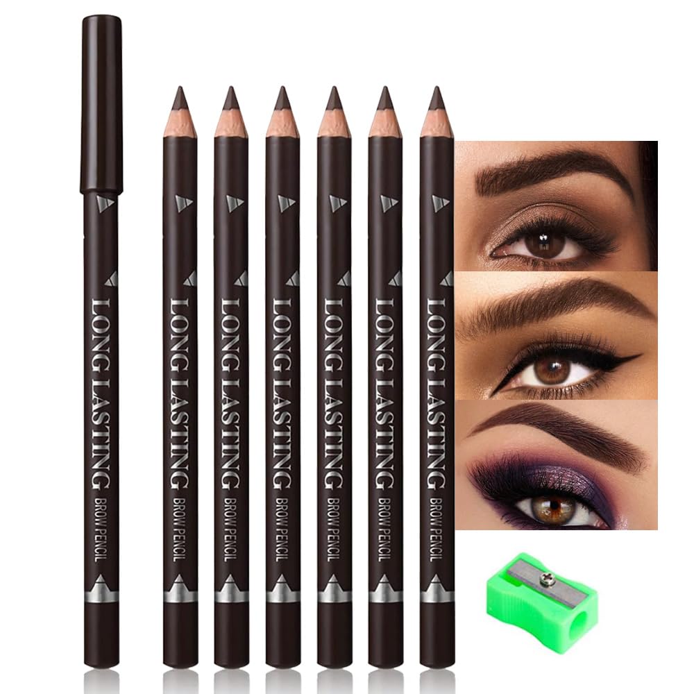 FeiCuiYun 6Pcs Eyebrow Pencils for Women, Wooden Hard-Core Dark Brown Eyebrow and Eyeliner Pencil, Long Lasting Waterproof and Sweat-Proof, Beginner Makeup Brow Pencil,Create a Natural Eye Brow Makeup