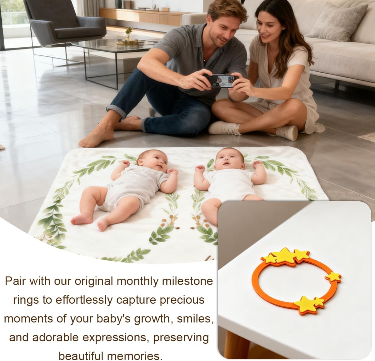 Baby Monthly Milestone Blanket Twins Month Blanket for Newborn Boys & Girls, Soft Flannel Mat with Photo Prop for Baby Shower, Neutral 51x40 Inches - Image 3