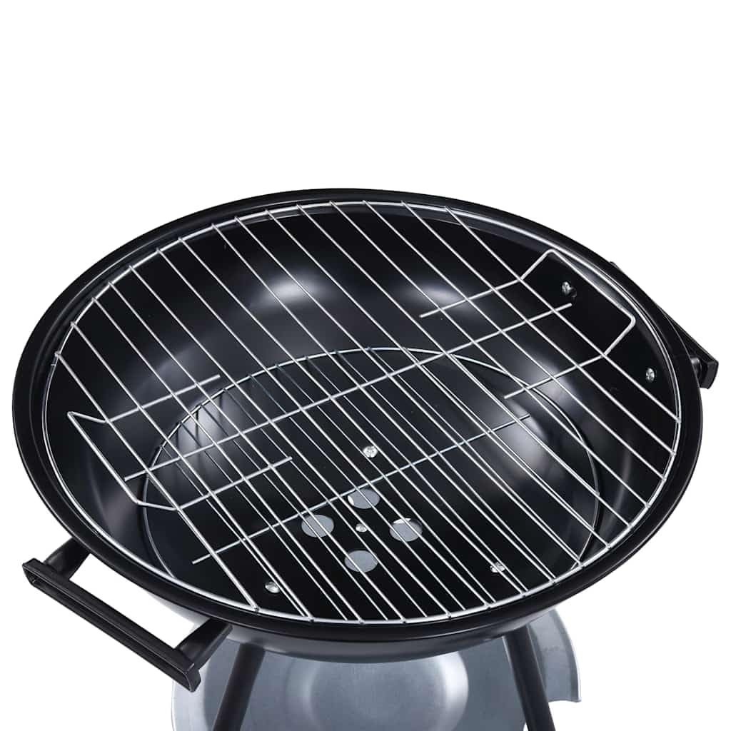 Przenośny grill na węgiel drzewny XXL z kółkami 44 cm, stalowa powłoka elektroforetyczna, duży ruszt do grillowania na taras, balkon, do ogrodu, na kemping, imprezę, do grillowania i smażenia