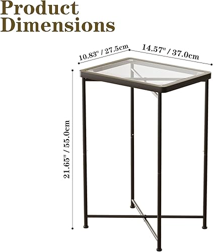 Miniatura 2 de Garden 4 you Mesa auxiliar de cristal, mesa auxiliar pequeña, mesa auxiliar para exteriores con marco de metal, mesita de noche para sala de estar,