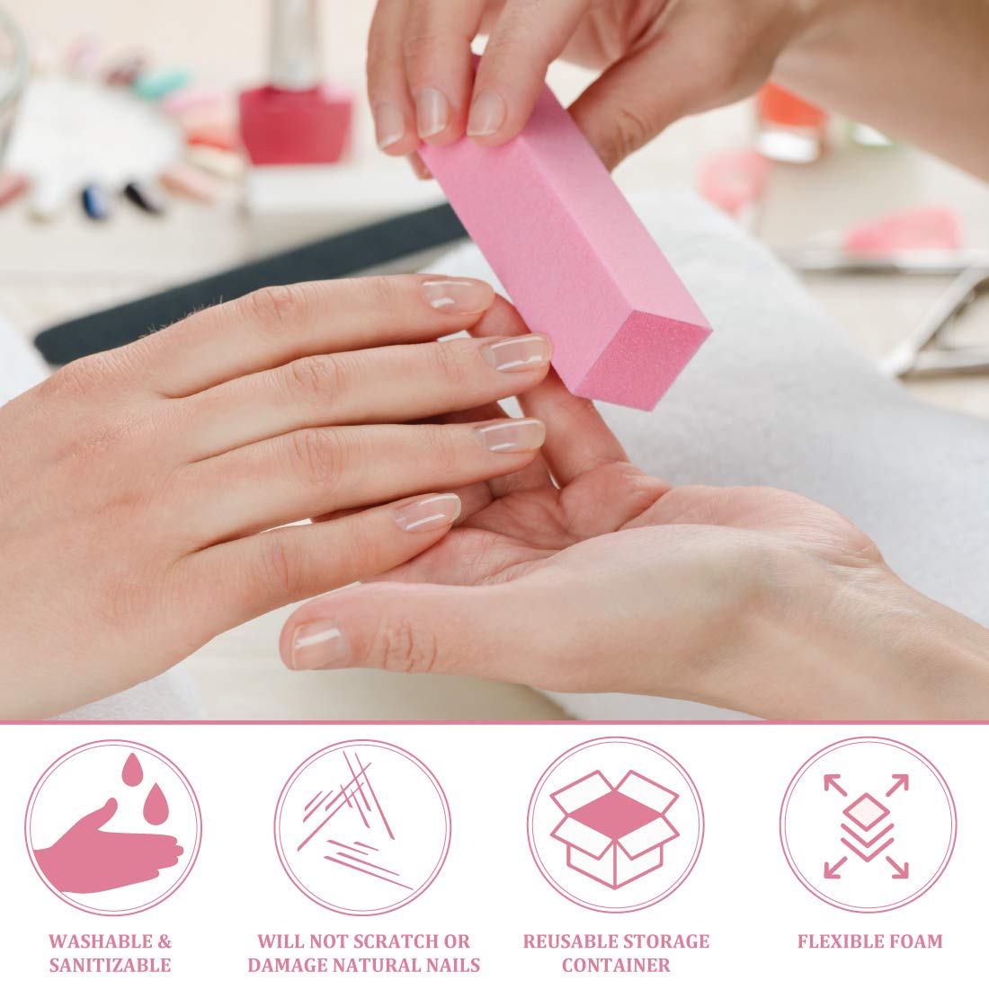 ForPro Pink Three-Sided Pedicure Block - 100/180 Grit - Three-Sided Pedicure Nail Buffer - 3.5” L x 1” W x 1.25” H – 15-Count : Everything Else