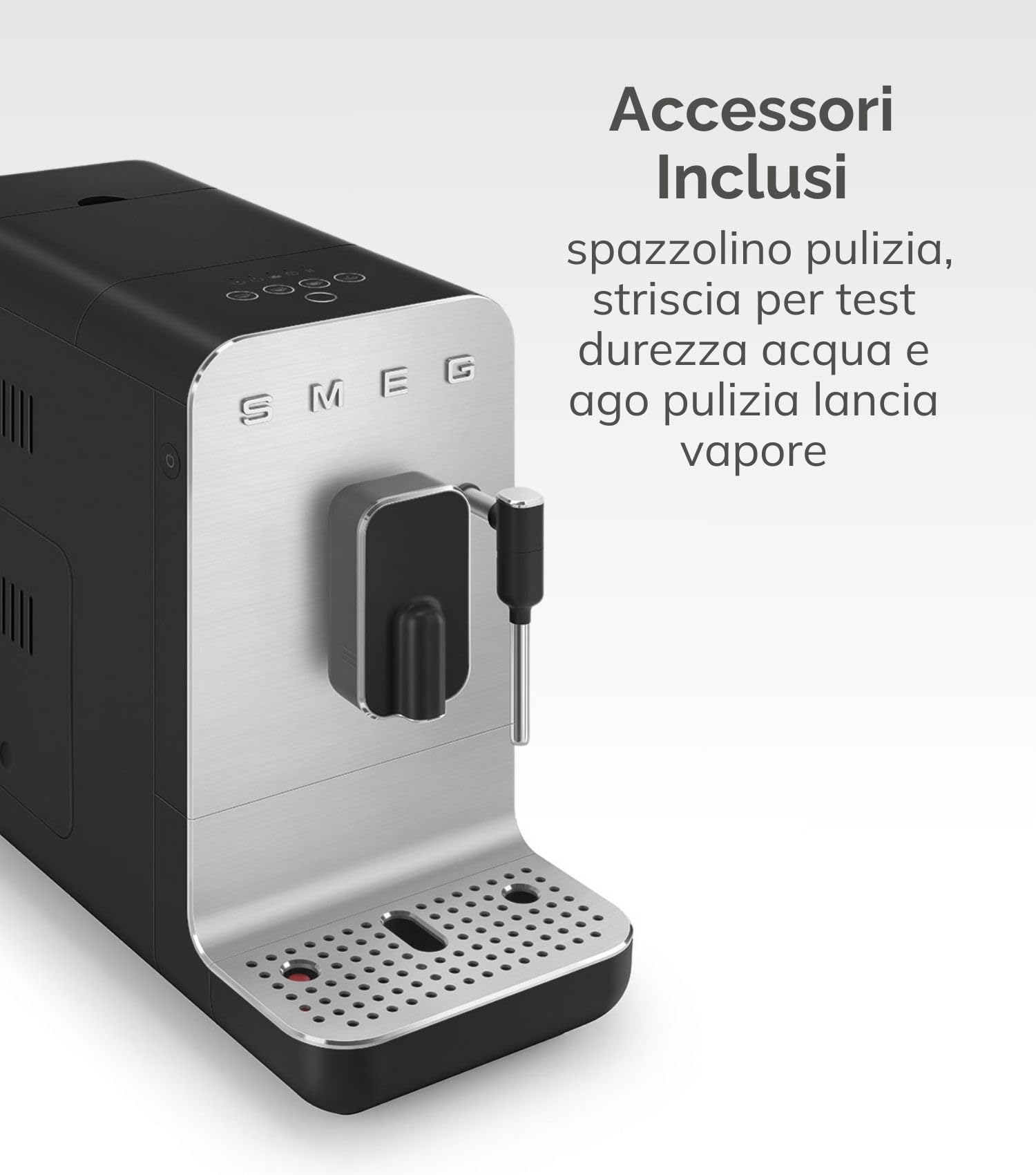 Smeg, Macchina da Caffè Espresso Automatica BCC12WHMEU, Lancia Vapore, Macinacaffè Integrato, Sistema Thermoblock, Serbatoio 1,4L, Cassetto Raccogligocce Rimovibile, Dimensioni Compatte, 1350W, Bianco