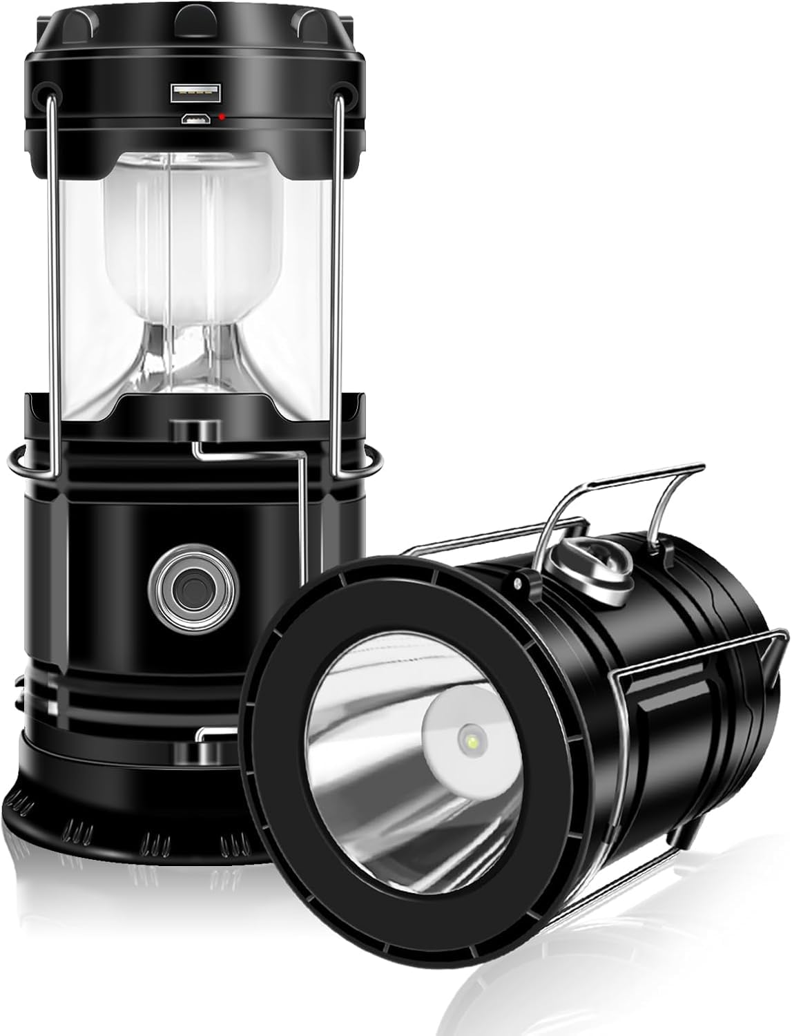 2 Pack Solar Camping Lantern, Collapsible LED Solar USB Rechargeable Lantern Flashlight, Portable Emergency Hanging Lights for Camping Power Outages Indoor Outdoor (2)