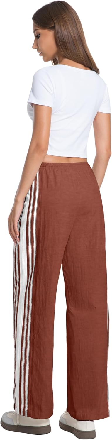 Womens Wide Leg Track Pants Side Striped Casual Drawstring Baggy Palazzo Pant with Pockets - Image 2