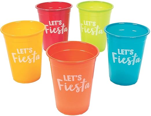 Let's Fiesta Plastic Cups - Bulk set of 50, each cup holds 16 oz - Cinco De Mayo and Party Supplies