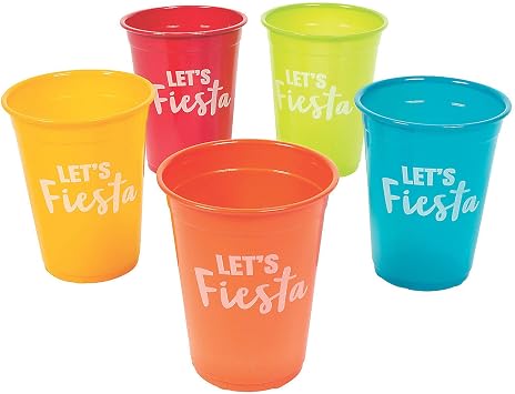 Fun Express Fiesta Party Decorations Plastic Margarita Glasses - 50 Mexican Party Cups 16oz for Cinco De Mayo Celebrations | Colorful Disposable Drinkware for Birthday Parties & Mexican Theme Events