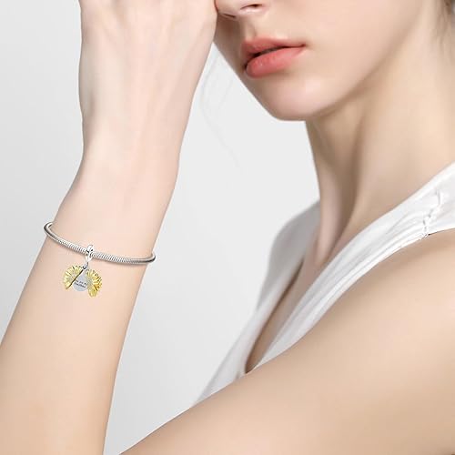 Miniatura 4 de Abalorio de girasol para regalo de Navidad con dije de Pandora con texto en inglés "You are My Sunshine