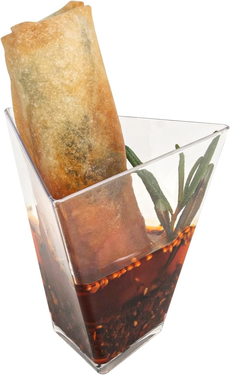 Restaurantware 3.5 Ounce Appetizer Cups 100 Disposable Dessert Cups - Premium Triangle Clear Plastic Tasting Cups Serve Desserts Or Appetizers For Parties Events Or Occasions