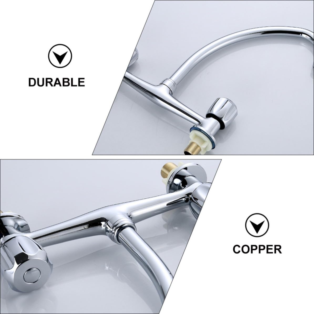 Rubinetto Bagno a Doppio Foro in Rame Doppia Maniglia | Acqua Calda e Fredda, Rotazione a 360 Gradi, Regolazione Indipendente, Finitura Argento per Lavabo