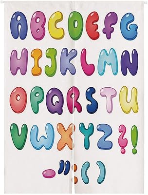 Amazon 文字 和風 風景のれん 72幅x150丈cm 泡の形の3 Dスタイルのアルファベットセットカラフルな子供子供デザインコミックタイプセット 暖簾 おしゃれ 北欧 プレゼント 贈り物 多色 のれん オンライン通販