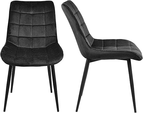 Miniatura 7 de asunflower Juego de 2 sillas laterales de cocina de terciopelo color negro, sillas de comedor acolchadas modernas y cómodas sillas de cocina con
