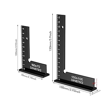Ylinwtech Engineer's Square Set of 2 90° Try Angle Aluminium ruler tool 100 x 70 mm and 150 x 100 mm for metalworking woodworking workshop carpenter's angle