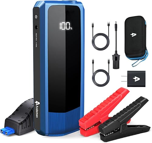 Andeman Arrancador de pico de 2000 A con cargador portátil de 20000 mAh, herramienta de emergencia multifuncional 6 en 1, características de