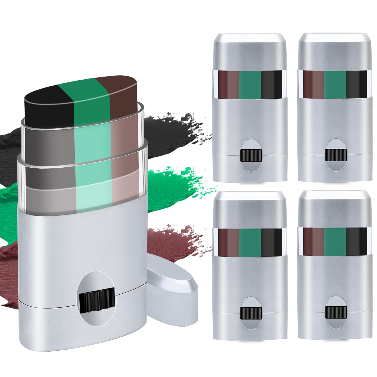 4/ 8pcs3 Color Camo Face Paint Stick, Long Lasting Hunting Face Paint Black Green Brown Camouflage Army Military Party Accessories Eye Black Makeup Stick Deer Duck Hunting Stuff for Adult Youth Kids