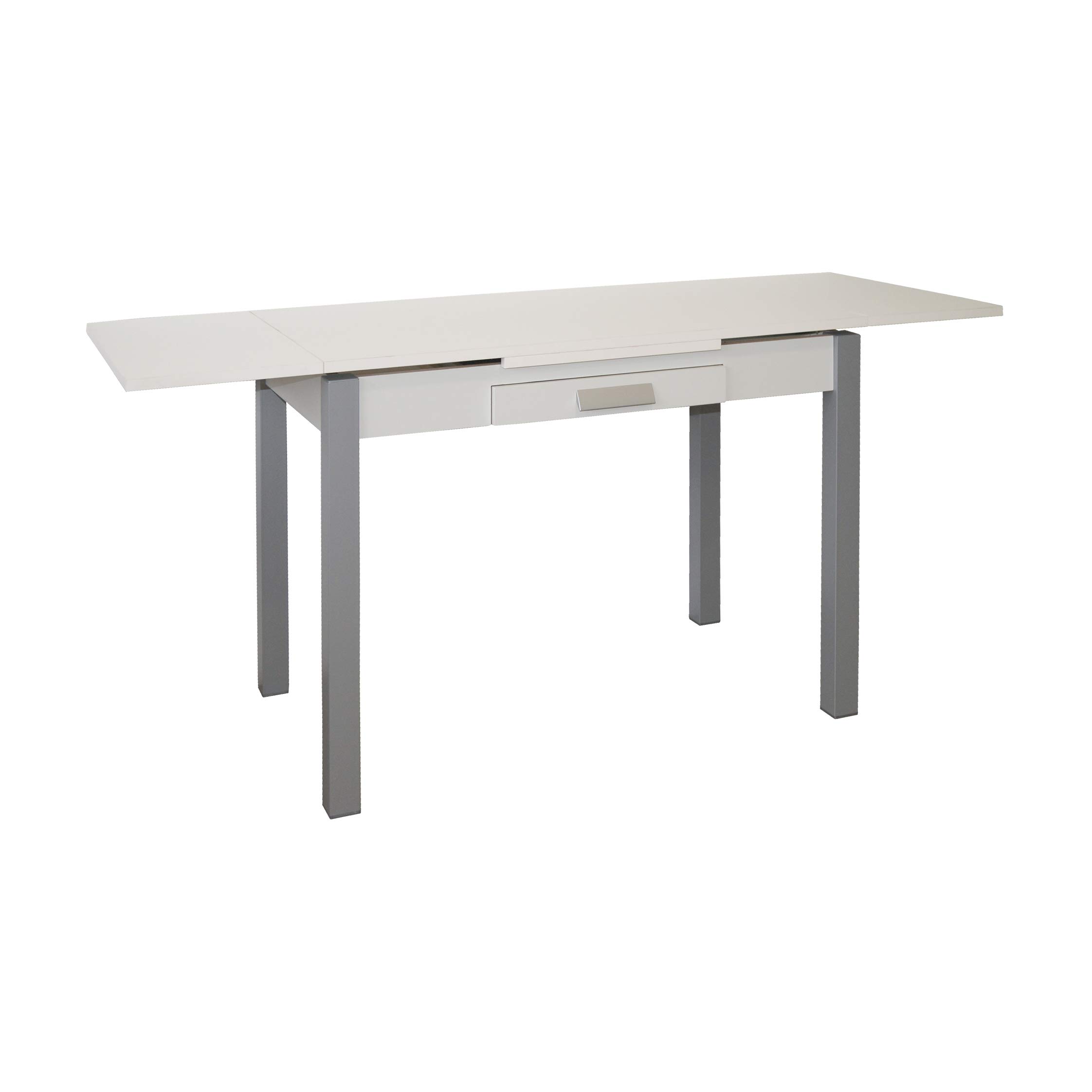 MOMMA HOME - Tavolo da Cucina Allungabile - Modello Silanta - Bianco - Dimensioni 100/160 x 60 x 76 cm - Materiale in Legno Laminato MDF e Struttura in Metallo