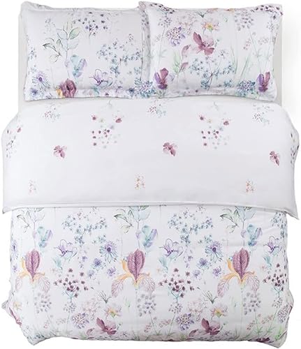 Miniatura 9 de Nanko - Juego de edredón King de 3 piezas de 104 x 90 pulgadas, ropa de cama de microfibra suave con estampado floral gris pastel, edredón acolchado