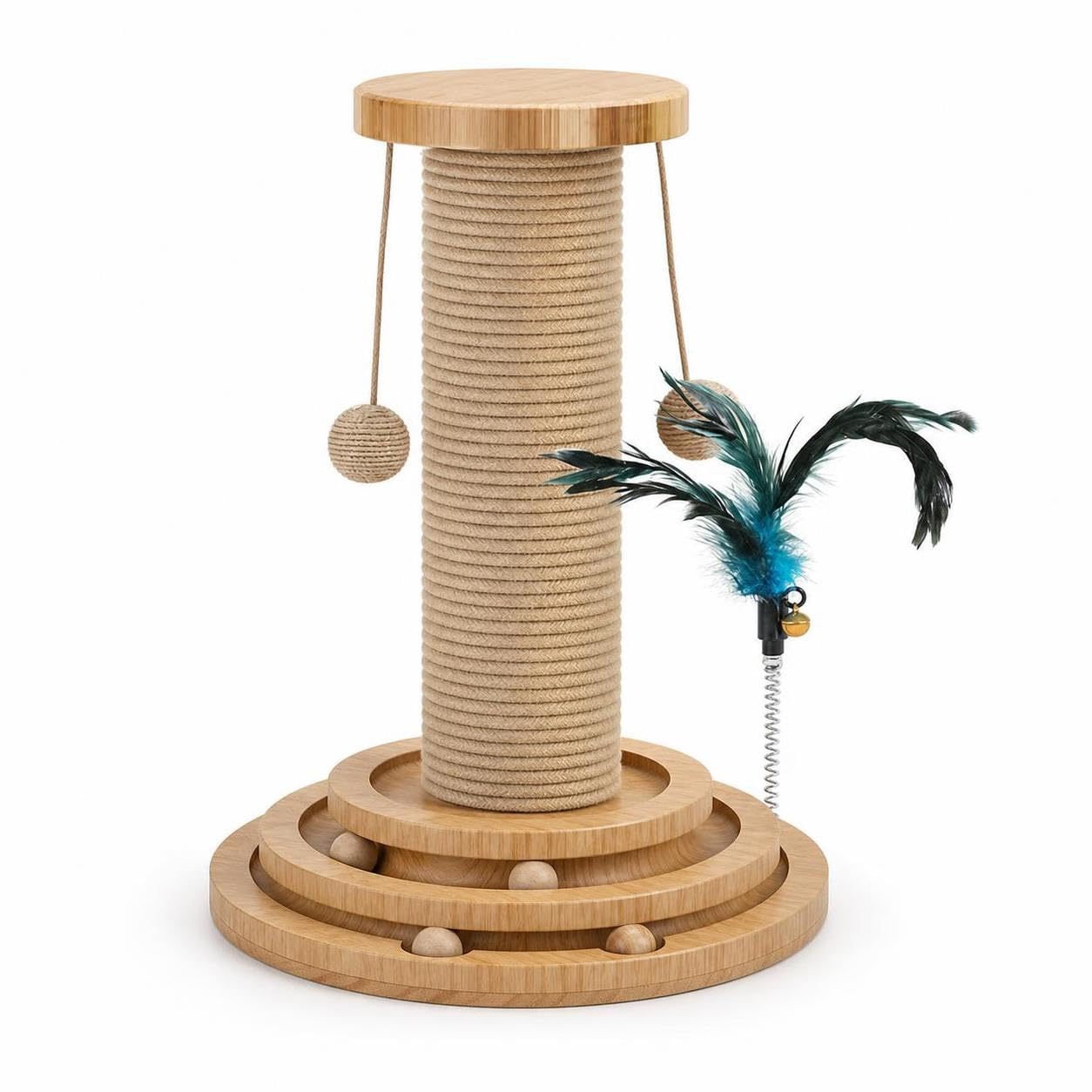Kratzbaum für Katzen aus Sisal und mit Spielzeug, in-Eins-Design, rutschfest, Vier-in-Eins-Katzenkratzbaum
