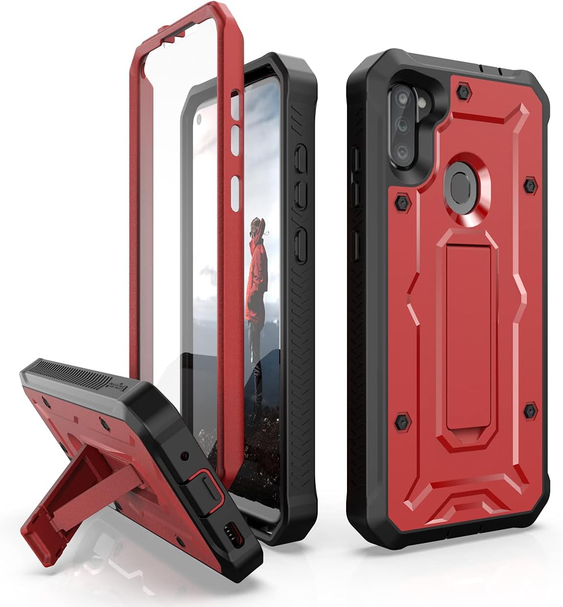 ArmadilloTek Vanguard Compatible with Samsung Galaxy A11 Case Military Grade Full-Body Rugged with Built-in Screen Protector and Kickstand - Red