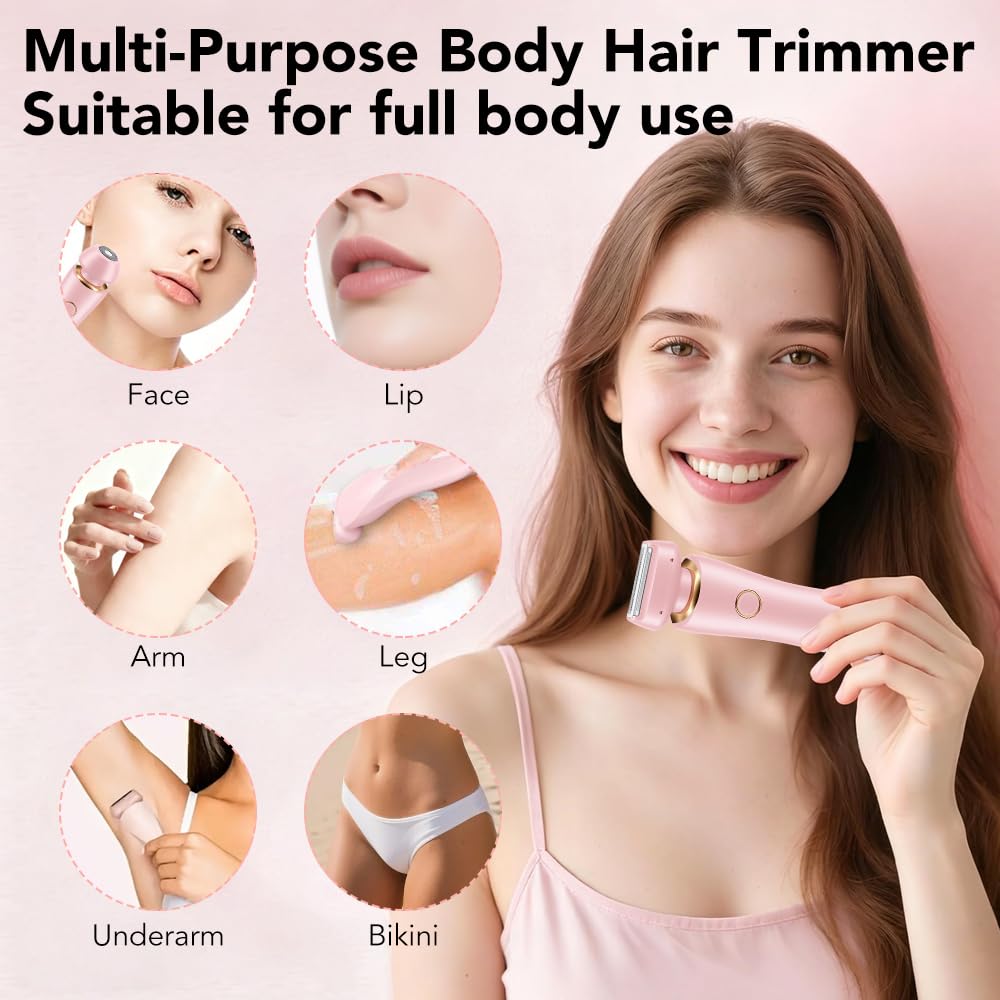 Rasoio Elettrico da Donna 2 in 1 a Doppia Testa,USB Ricaricabile,Impermeabile IPX7,Intima Donna Indolore per Viso, Gambe, Braccia e Zona Bikini
