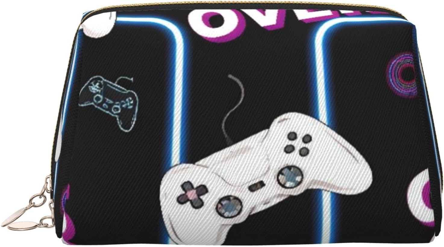 Cool Video Gamers Joystick Game Over Leather Makeup Bag Cosmetic Pouch Portable Travel Toiletry Storage Bags
