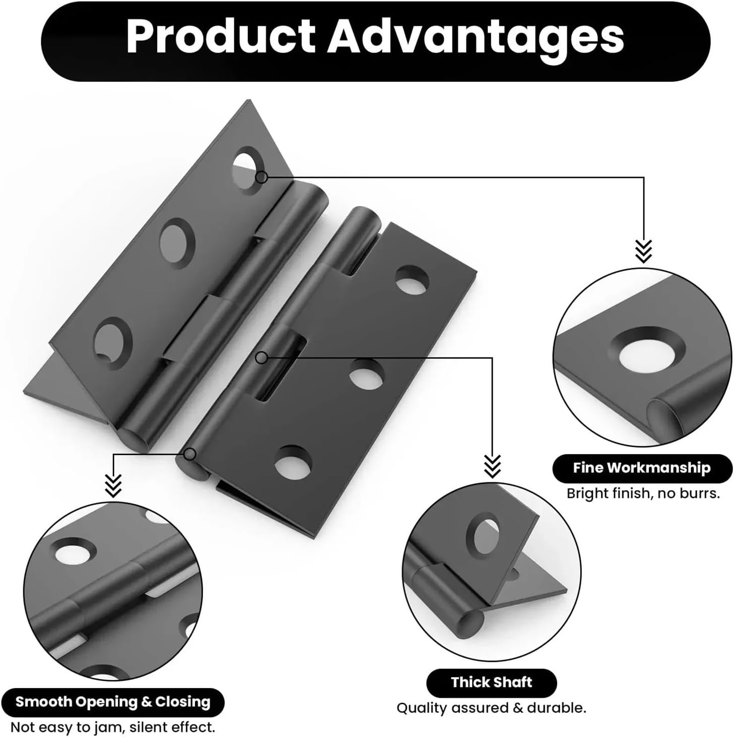 Adjustable Hinges Door Closing Hinges 2 Inch Stainless Steel Folding Door Hinges with Screws Cabinet Wooden Box Flat Hinge Home Furniture(10 Set)