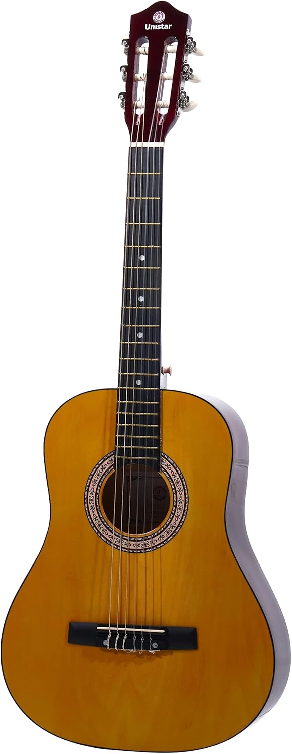 Front view of the Unistar L-300-36-N 36-inch Classic Guitar, showing its natural wood finish and traditional design.